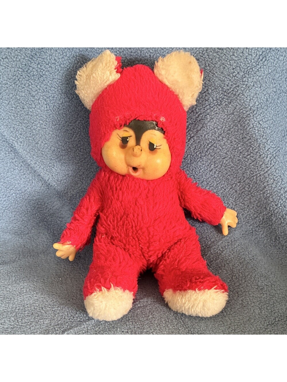 Rushton Small Red & White Bear Plush Doll Toy with Vinyl Face